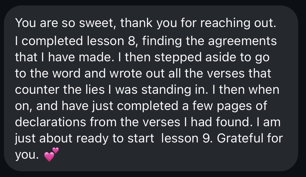 Authentic message from a woman experiencing HEALED & HELD, 1 of 14