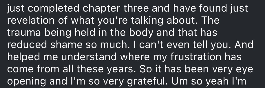Authentic message from a woman experiencing HEALED & HELD, 12 of 14